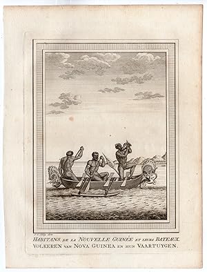 Antique Print-NEW GUINEA-NATIVES-BOAT-INHABITANTS-VOC-TASMAN-Schley-Bellin-1758