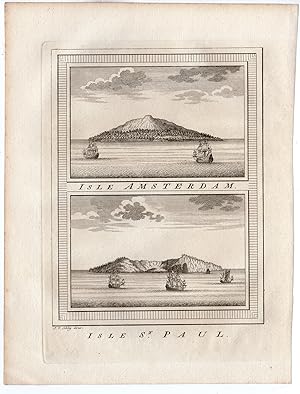 Antique Print-ST PAUL-ISLAND-AMSTERDAM-VOC-SHIPS-ABEL TASMAN-Schley-Bellin-1758