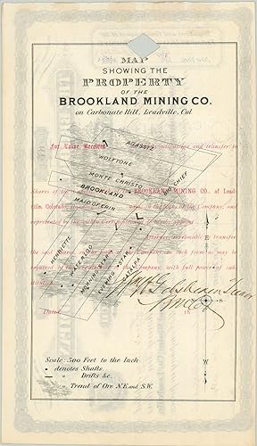 Map Showing the Property of the Brookland Mining Company Stock certificate with a map of company ...