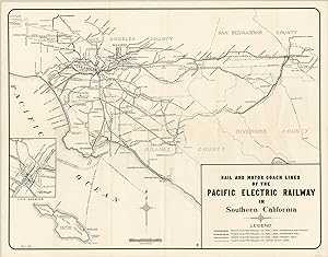 Seller image for Rail and Motor Coach Lines of the Pacific Electric Railway - Prewar transit map of Southern California showing the network of the Pacific Electric Railway Company. for sale by Curtis Wright Maps