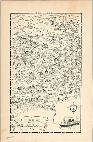 Bild des Verkufers fr La Libertad and San Salvador Illustrated map of La Libertad and San Salvador published during the Great Depression. zum Verkauf von Curtis Wright Maps