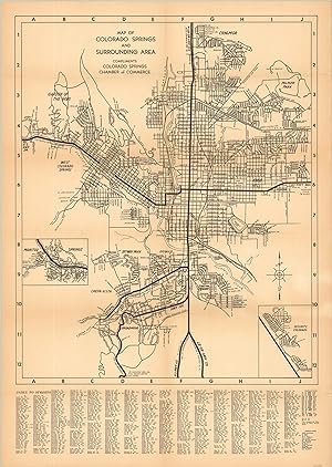 Seller image for Map of Colorado Springs and Surrounding Area - Midcentury map of Colorado Springs issued by the local Chamber of Commerce. for sale by Curtis Wright Maps
