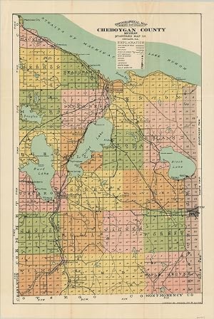 Seller image for Topographical Map of Cheboygan County Michigan - Vibrantly lithographed map of Cheboygan County published near the end of the first quarter of the 20th century. for sale by Curtis Wright Maps