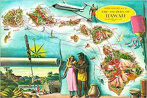 Bild des Verkufers fr Aloha Airlines Map of the Islands of Hawaii - Idyllic pictorial overview of the Hawaiian Islands. zum Verkauf von Curtis Wright Maps