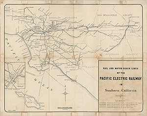 Seller image for Rail and Motor Coach Lines of the Pacific Electric Railway - Transit map of Southern California showing the routes available to travelers on the Pacific Electric Railway. for sale by Curtis Wright Maps