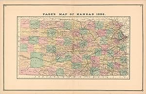 Image du vendeur pour Page's Map of Kansas 1886 Attractive hand colored map of Kansas from the late 19th century. mis en vente par Curtis Wright Maps