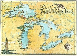 Bild des Verkufers fr Map Showing the Light Houses on the Great Lakes - Attractive map highlighting the numerous lighthouses that dot the shorelines of the Great Lakes. zum Verkauf von Curtis Wright Maps
