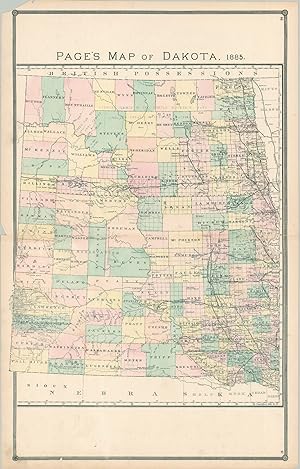 Image du vendeur pour Page's Map of Dakota, 1885 Page's map of the Dakota Territory, published four years before statehood. mis en vente par Curtis Wright Maps