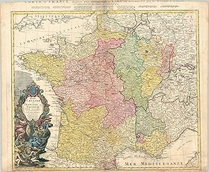 Image du vendeur pour Regni Galliae seu Franciae et Navarrae Highly decroative map of France published during the War of Austrian Succession. mis en vente par Curtis Wright Maps