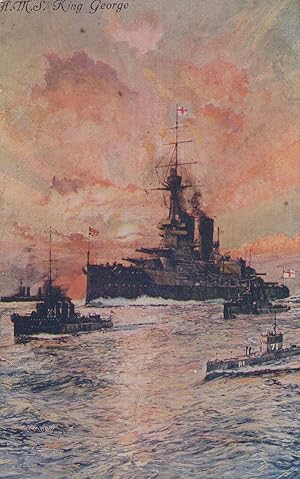 HMS King George Ship V Military War Oilette WW2 Old Postcard
