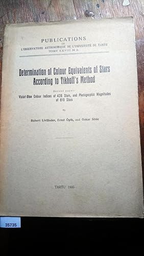 Image du vendeur pour Determination of Colour Equivalents of Stars According to Tikhoffs Method mis en vente par Windau Antiquariat