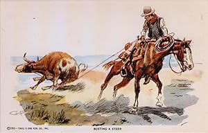 Seller image for wild west postcard: Busting a Steer for sale by Mobyville