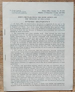 Seller image for Juvenile Delinquency - Joint Circular 99/1953 From The Home Office And The Ministry Of Education for sale by Shore Books