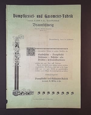 Imagen del vendedor de Dampfkessel- und Gasometer-Fabrik: Gasbehlterbau, Brckenbau und Eisenconstuctionen, Kesselschmiede, Maschinen-Fabrik, Krahnbau. - [Original-Prospekt!]. a la venta por ANTIQUARIAT Franke BRUDDENBOOKS