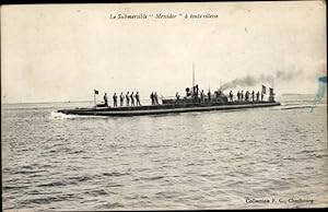 Ansichtskarte / Postkarte Französisches Kriegsschiff, U-Boot, Le Submersible Messidor a toute vit...