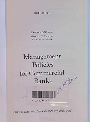 Imagen del vendedor de Management Policies for Commercial Banks a la venta por books4less (Versandantiquariat Petra Gros GmbH & Co. KG)