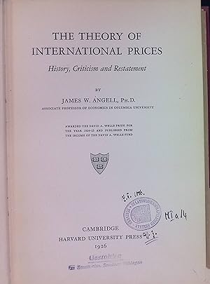 Seller image for The Theory of International Prices: History, Criticism and Restatement for sale by books4less (Versandantiquariat Petra Gros GmbH & Co. KG)