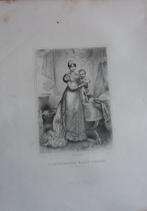 Gravure sur acier 1844 IMPERATRICE MARIE LOUISE ET LE ROI DE ROME