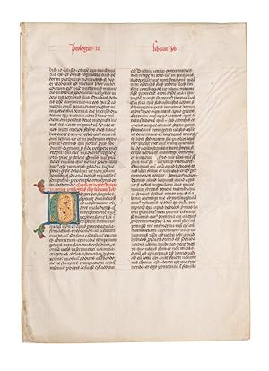 Prologue to Job, in Latin, leaf from an illuminated Bible manuscript on vellum