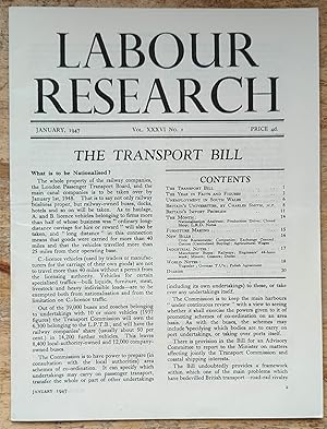 Image du vendeur pour Labour Research January 1947 / THE TRANSPORT BILL / Unemployment in South Wales / Charles Smith "Britain's Universities" / Britain's Import Problem / Furniture Making / World Notes mis en vente par Shore Books