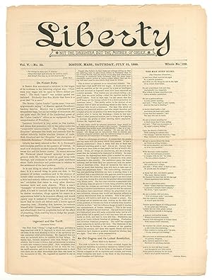 Bild des Verkufers fr Liberty - Vol. V, No. 25, Whole No. 129, Saturday July 21, 1888 zum Verkauf von Between the Covers-Rare Books, Inc. ABAA