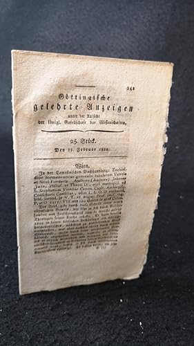 Bild des Verkufers fr Gttingische gelehrte Anzeigen: Unter der Aufsicht der knigl. Gesellschaft der Wissenschaften. 25. Stck. 1814. zum Verkauf von ANTIQUARIAT Franke BRUDDENBOOKS