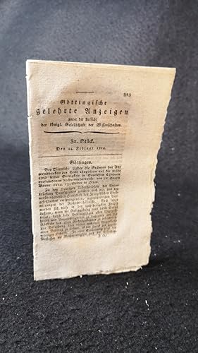 Bild des Verkufers fr Gttingische gelehrte Anzeigen: Unter der Aufsicht der knigl. Gesellschaft der Wissenschaften. 32. Stck. 1814. zum Verkauf von ANTIQUARIAT Franke BRUDDENBOOKS