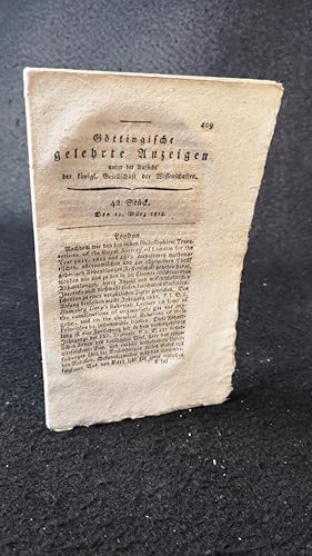 Bild des Verkufers fr Gttingische gelehrte Anzeigen: Unter der Aufsicht der knigl. Gesellschaft der Wissenschaften. 42. Stck. 1814. zum Verkauf von ANTIQUARIAT Franke BRUDDENBOOKS