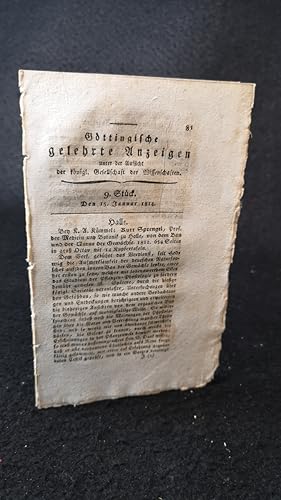 Bild des Verkufers fr Gttingische gelehrte Anzeigen: Unter der Aufsicht der knigl. Gesellschaft der Wissenschaften. 9. Stck. 1814. zum Verkauf von ANTIQUARIAT Franke BRUDDENBOOKS