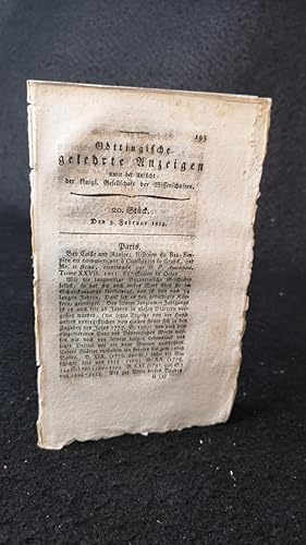 Bild des Verkufers fr Gttingische gelehrte Anzeigen: Unter der Aufsicht der knigl. Gesellschaft der Wissenschaften. 20. Stck. 1814. zum Verkauf von ANTIQUARIAT Franke BRUDDENBOOKS