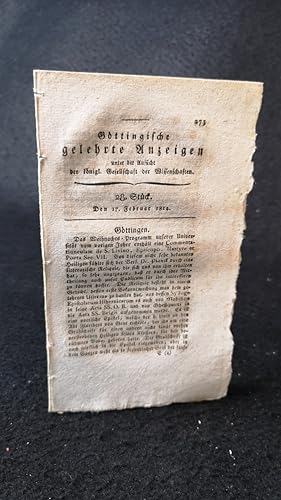 Bild des Verkufers fr Gttingische gelehrte Anzeigen: Unter der Aufsicht der knigl. Gesellschaft der Wissenschaften. 28. Stck. 1814. zum Verkauf von ANTIQUARIAT Franke BRUDDENBOOKS