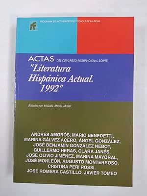 Imagen del vendedor de ACTAS DEL CONGRESO INTERNACIONAL SOBRE LITERATURA HISPANICA ACTUAL 1992. a la venta por TraperíaDeKlaus