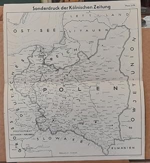 Karte von Polen mit angrenzenden Gebieten Deutsches Reich, Ober-Schlesien, Danzig, Litauen, Sowje...