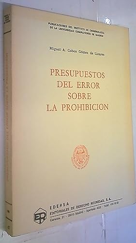 Bild des Verkufers fr Presupuestos del error sobre la prohibicin zum Verkauf von Librera La Candela