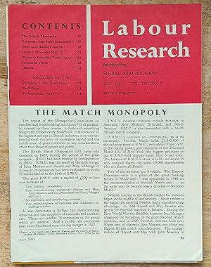 Immagine del venditore per Labour Research July 1953 / The Match Monopoly / The European Coal-Steel Community / China's Five-Year Plan - II / Threat To Canadian Trade Unions / Social Service News - Problems of the New Towns venduto da Shore Books