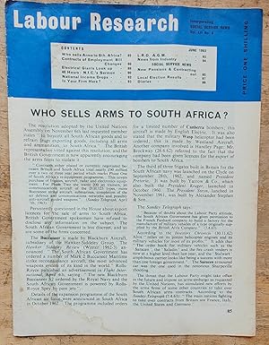 Image du vendeur pour Labour Research June 1963 / Who Sells Arms To South Africa? / Contracts of Employment Bill Changes / Electrical Giants Look Up / 40 Hours: N.I.C.'s Sermon / L.R.D. A.G.M. /Social Service News - New Pensions and Contracting Out / Local Election Results mis en vente par Shore Books