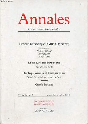 Seller image for Annales histoire, sciences sociales n5 66e anne sept-oct 2010 - Histoire britannique XVIIIe XIXe sicle - Joanna Innes, l'ducation nationale dans les les britanniques 1765-1815 variations britanniques et irlandaises sur un theme europeen . for sale by Le-Livre