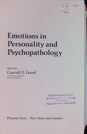 Immagine del venditore per Emotions in Personality and Psychopathology. venduto da books4less (Versandantiquariat Petra Gros GmbH & Co. KG)