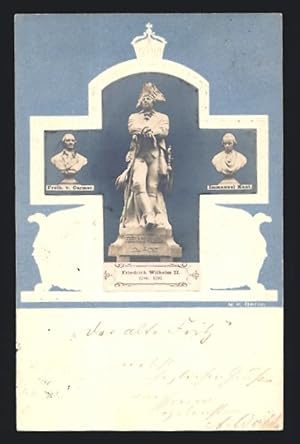 Bild des Verkufers fr Foto-Collage-Ansichtskarte Statue von Friedrich Wilhelm II. von Preussen, Immanuel Kant, Freih. v. Carmer zum Verkauf von Bartko-Reher