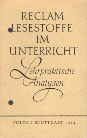 Imagen del vendedor de Lehrpraktische Analysen ; Teil : Folge 1 / Herausgegeben von Gustav Jger a la venta por Schrmann und Kiewning GbR