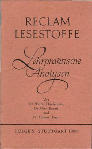 Seller image for Lehrpraktische Analysen ; Teil : Folge 10 / Herausgegeben von Walter Haumann, Otto Bantel und Gustav Jger for sale by Schrmann und Kiewning GbR