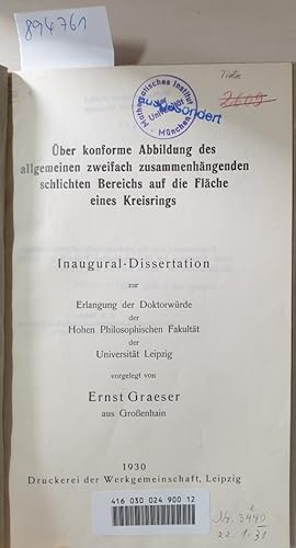 Bild des Verkufers fr ber konforme Abbildung des allgemeinen zweifach zusammenhngenden schlichten Bereiches auf die Flche eines Kreisrings : zum Verkauf von Versand-Antiquariat Konrad von Agris e.K.