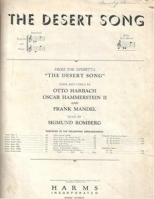 Image du vendeur pour The Desert Song from the Operetta "The Desert Song" (Solo in C), Sigmund Romberg mis en vente par Vada's Book Store