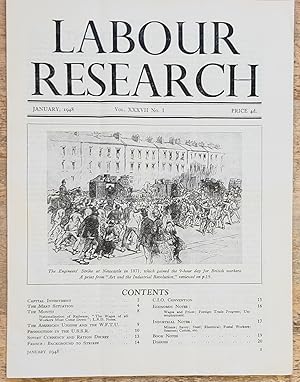 Bild des Verkufers fr Labour Research January 1948 / Production In The U.S.S.R. / Capital Investment / Charles Royle, M.P. "The Meat Situation" / The American Unions and the W.F.T.U. / Soviet Currency and Ration Decree / France: Background to strikes / Economic Notes zum Verkauf von Shore Books