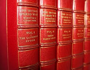 Seller image for THE SECOND WORLD WAR By Sir Winston Churchill ~ Vo I - The Gathering Storm [1948] Vol II - Their Finest Hour [1949] Vol III - The Grand Alliance [1950] Vol IV - The Hinge of Fate [1951] Vol V - Closing the Ring [1952] Vol VI - Triumph and Tragedy [1954] [Six Volumes Complete   First Editions, First Impressions   Sangorski and Sutcliffe Half Leather Binding] for sale by Louis88Books (Members of the PBFA)