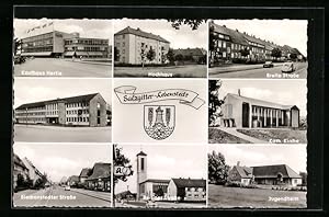 Ansichtskarte Salzgitter-Lebenstedt, Kaufhaus Hertie, Breite Strasse, Jugendheim, Wappen
