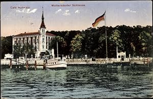 Ansichtskarte / Postkarte Woltersdorf bei Berlin, Woltersdorfer Schleuse, Café Ruhwald vom Wasser...