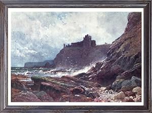 Tantallon Castle on Coast of Haddingtonshire in Scotland,Vintage Watercolor Print