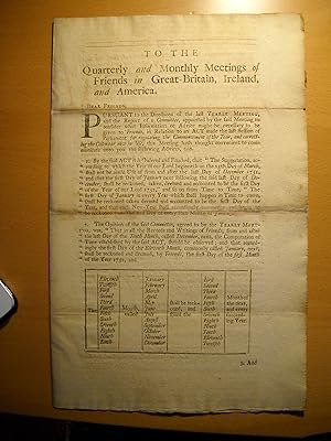 Seller image for To the Quarterly and Monthly Meetings of the Friends in Great Britain, Ireland, and America. for sale by Gordon Hopkins Americana