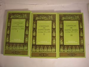 Bild des Verkufers fr Cantigas de Santa Mara ( 3 volmenes) Tomo I. Cantigas 1 a 100 - Tomo II. Cantigas 101 a 260 - Tomo III. Cantigas 261 a 427 ( Clsicos Castalia 134, 172, 178 ) zum Verkauf von Librera Antonio Azorn